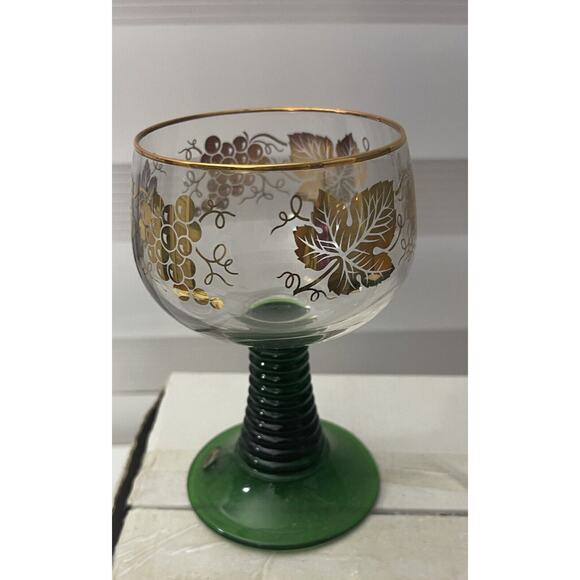 6 Vintage Bockling Roemer Wine Gobblets Green Beehive Stems Gold Grapes -NEW - Picture 2 of 4